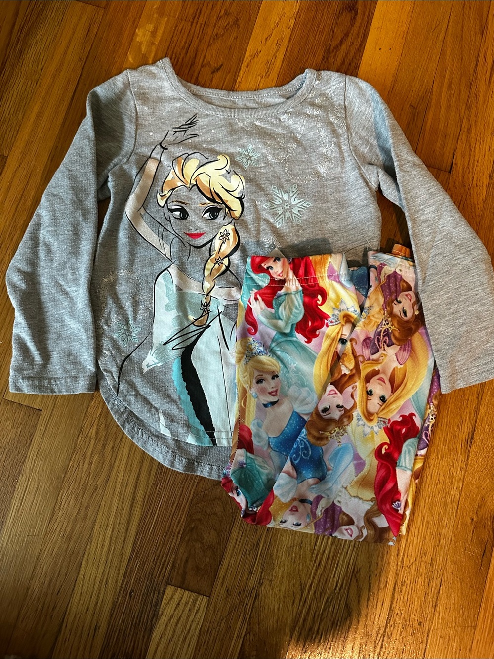 Disney Gray Elsa Long-Sleeve Top with Multicolor Princess Pajama Pants
